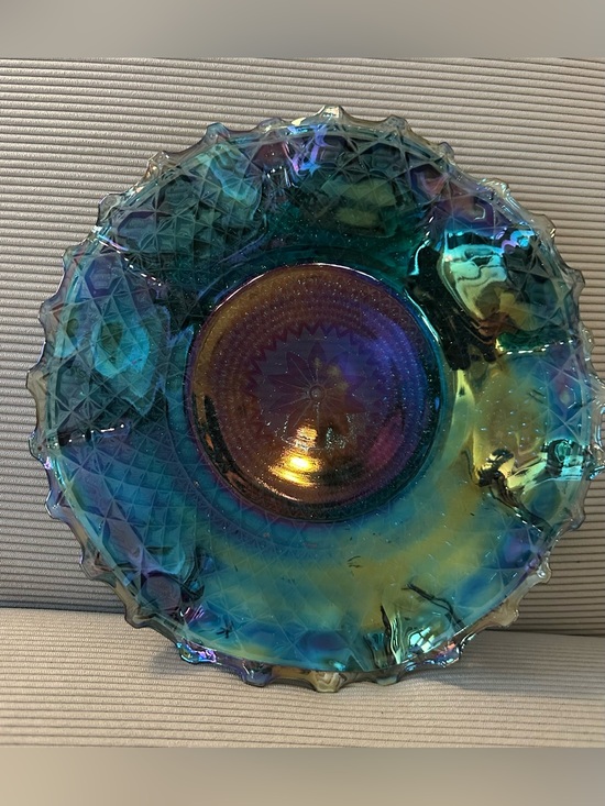CarnivalGlass Other - 10-inch Indiana Glass Carnival Glass bowl (blue/green/purple)